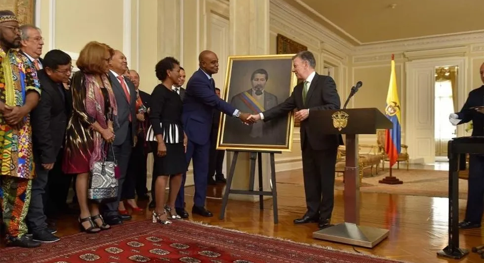 On August 2, 2018, Colombia's former president Juan Manuel Santos unveiled a replica of the original portrait in the presidential palace with leaders from the Afro-Colombian community in attendance